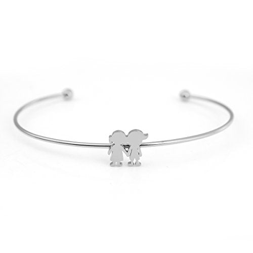 SEXY SPARKLES Stainless Steel Open Cuff Bangle Bracelets Silver Tone Boy & Girl Lover
