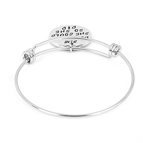 SEXY SPARKLES Stainless-Steel Inspirational Bracelet Engraved “believed she could she did” Motivational Round Charm Pendant Expandable Adjustable