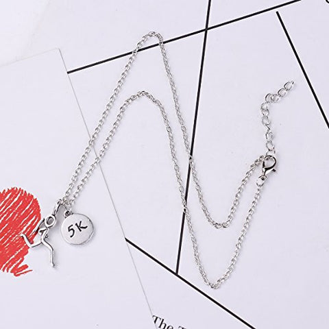SEXY SPARKLES Stick Figure Running Girl Necklace 5k Sports run runner jewelry