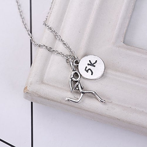 SEXY SPARKLES Stick Figure Running Girl Necklace 5k Sports run runner jewelry