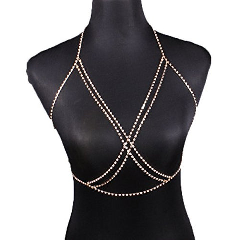 SEXY SPARKLES Rhinestone Bra Chain Sexy Harness Bikini Body Chain, leg Chain Jewelry