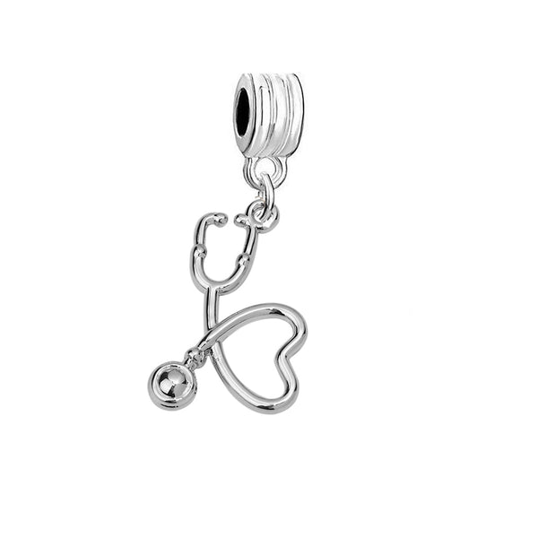 Stethoscope Charm European Dangling Doctor, Nurse Charm Spacer for Snake Chain Charm Bracelet