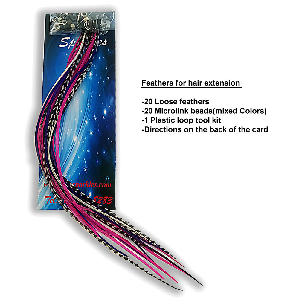 Feather Hair Extensions, 100% Real Rooster Feathers,20 Long Pink & Purple  mix W/Beads and Loop Tool Kit