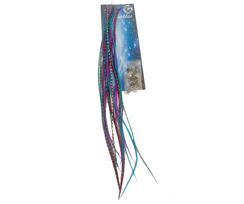 Feather Hair Extensions, Feather Hair Extensions, 100% Real Rooster Feathers, Long Pink, Purple, Blue Colors, 20 Feathers with 20 Silicone Microlinks and loop tool