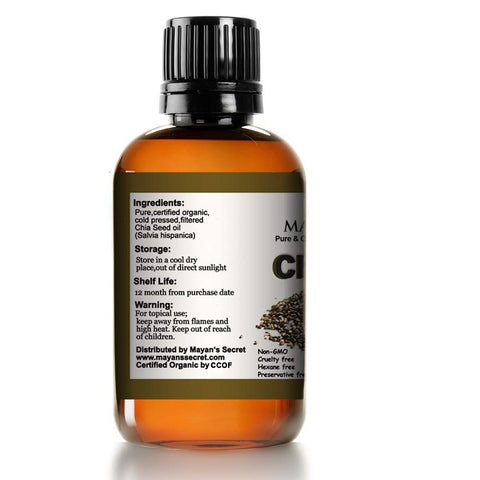 Mayan's Secret Chia Seed Oil, USDA Certified Virgin Organic,100% Pure & Natural, Cold Pressed Virgin, Unrefined in Amber Glass Bottle w/Glass Eyedropper for Easy Application (4 oz /118 ml)
