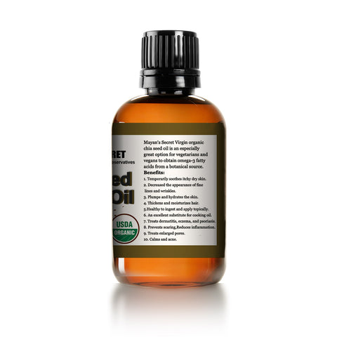 Mayan's Secret Chia Seed Oil, USDA Certified Virgin Organic,100% Pure & Natural, Cold Pressed Virgin, Unrefined in Amber Glass Bottle w/Glass Eyedropper for Easy Application (4 oz /118 ml)