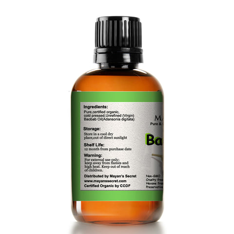 USDA Certified Virgin Organic Baobab Oil - 4 oz Dark Glass Bottle | Best Quality 100 Pure Cold Pressed and Unrefined | Essential All Natural Skin Nails and Hot Oil Treatment Hair Moisturizer