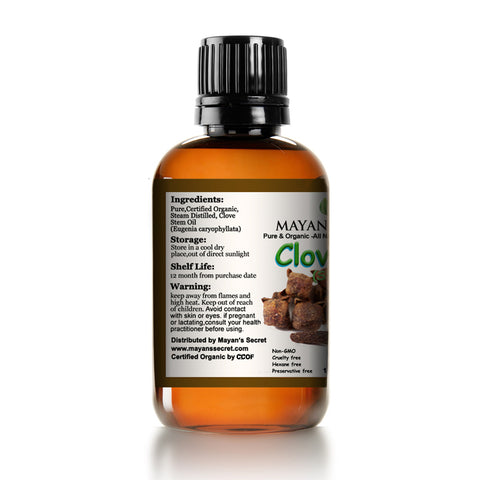 Mayan's Secret USDA Certified Organic Pure Clove Stem Essential Oil - Pure and Natural, Therapeutic Grade Large 1oz Bottle - Perfect for Aromatherapy, Relaxation, Skin Therapy & More