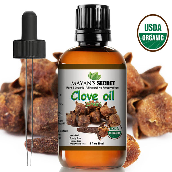 Mayan's Secret USDA Certified Organic Pure Clove Stem Essential Oil - Pure and Natural, Therapeutic Grade Large 1oz Bottle - Perfect for Aromatherapy, Relaxation, Skin Therapy & More