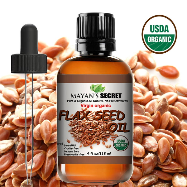 USDA Certified Virgin Organic Flax Seed Oil, Unrefined Virgin, Cold Pressed, Linum Usitatissimum, 4 OZ