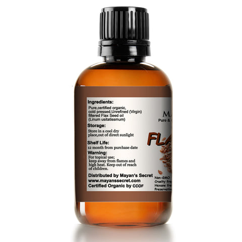 USDA Certified Virgin Organic Flax Seed Oil, Unrefined Virgin, Cold Pressed, Linum Usitatissimum, 4 OZ
