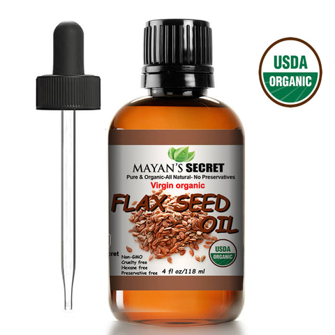 USDA Certified Virgin Organic Flax Seed Oil, Unrefined Virgin, Cold Pressed, Linum Usitatissimum, 4 OZ