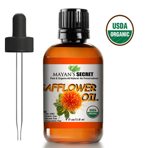 USDA Certified Organic Safflower Seed Oil High in Vitamin E and omega-6 fatty acids for anti-aging skin