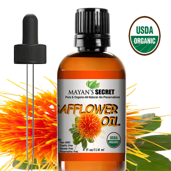 USDA Certified Organic Safflower Seed Oil High in Vitamin E and omega-6 fatty acids for anti-aging skin