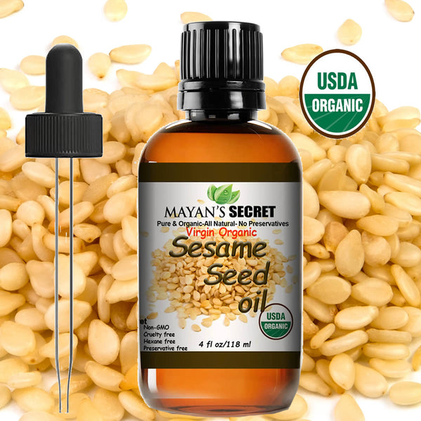 USDA Certified Virgin Organic Sesame Seed Oil Unrefined 100% Pure Natural For Skin, Body, Face, and Hair Growth Moisturizer. Great For Creams, Lotions, Lip balm and Soap Making Large 4oz..