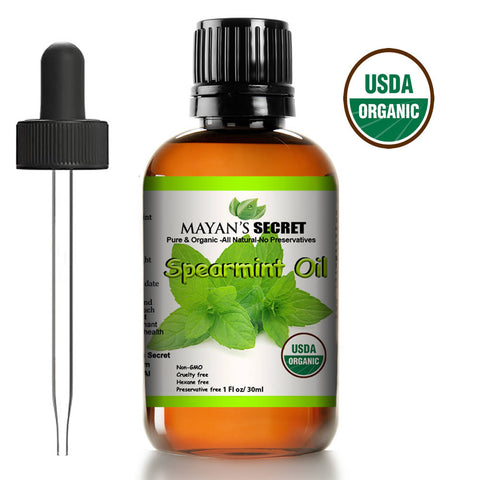 Mayan's Secret USDA Certified Organic Spearmint Essential Oil for Diffuser, Acne and Aromatherapy (30ml) - 100% Pure Therapeutic Grade