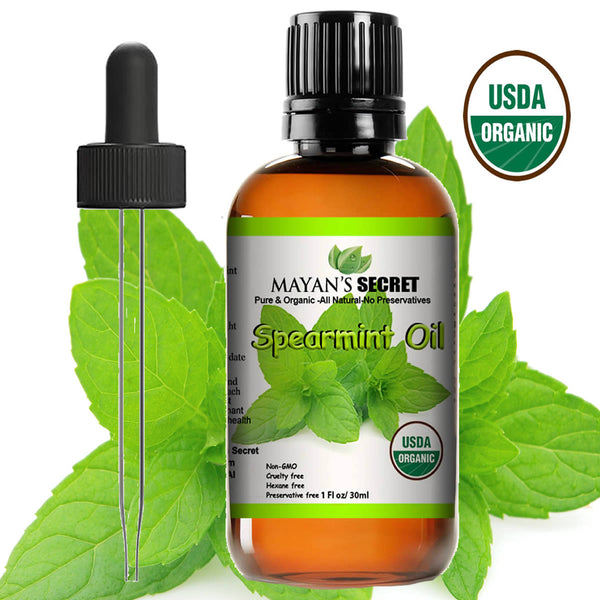 Mayan's Secret USDA Certified Organic Spearmint Essential Oil for Diffuser, Acne and Aromatherapy (30ml) - 100% Pure Therapeutic Grade