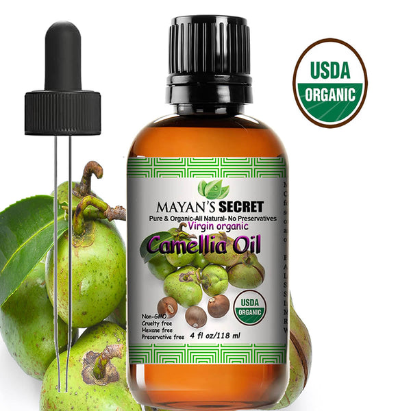 USDA Certified Virgin Organic Camellia Essential Oil Cold Pressed | 4oz Bottle | 100% Pure | 100% Organic | For Hair & Skin Use | Japanese Beauty Oil | Camellia Oleifera  …