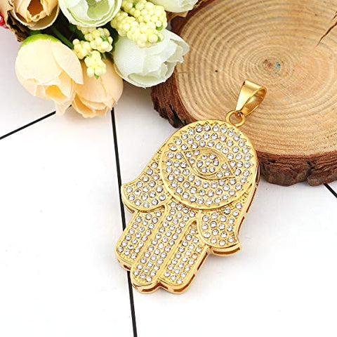 SEXY SPARKLES Stainless Steel Hamsa Hand Pendant for Necklace