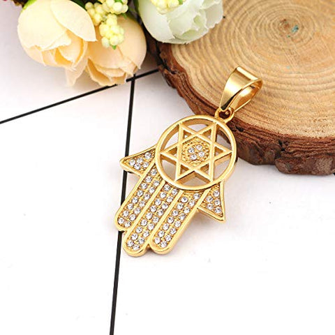 SEXY SPARKLES Stainless Steel Hamsa Hand and Star of David Pendant for Necklace