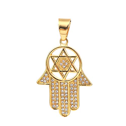 SEXY SPARKLES Stainless Steel Hamsa Hand and Star of David Pendant for Necklace