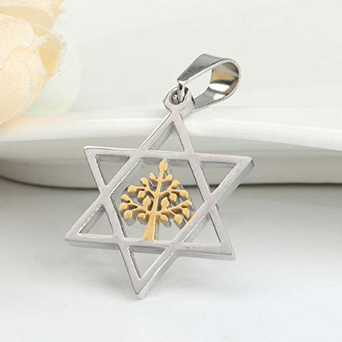 SEXY SPARKLES 316 Stainless Steel Pendants Star of David Hexagram Gold Plated & Silver Tone Tree of Life