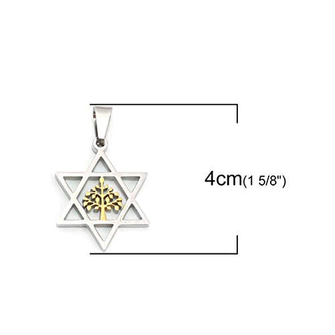 SEXY SPARKLES 316 Stainless Steel Pendants Star of David Hexagram Gold Plated & Silver Tone Tree of Life