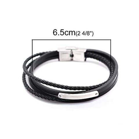 Genuine Leather Bracelet with Blank Stamping Tag 304 Stainless Steel Bangle Wrap Multilayer Rope Wristband