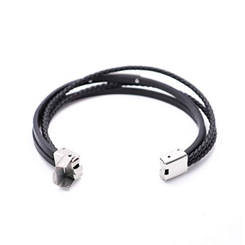 Genuine Leather Bracelet with Blank Stamping Tag 304 Stainless Steel Bangle Wrap Multilayer Rope Wristband