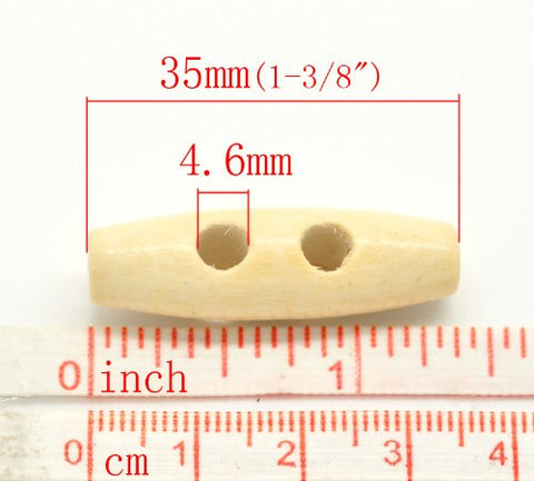 Sexy Sparkles 50PCs Wood Sewing Horn Toggle Buttons 2 Holes Cloth Accessories 35mm(1 3/8Inch ) x 11mm(3/8Inch )