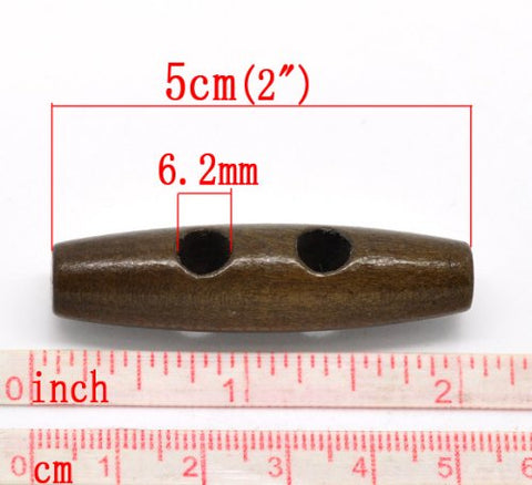 Sexy Sparkles 30PCs Brown Wood Sewing Horn Toggle Buttons 2 Holes Cloth Accessories 50mm(2inch ) x 13mm(4/8inch )