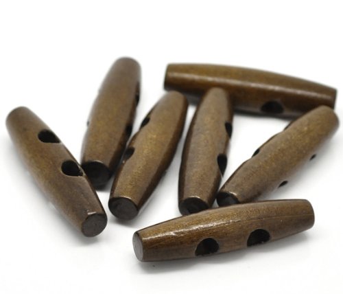 Sexy Sparkles 30PCs Brown Wood Sewing Horn Toggle Buttons 2 Holes Cloth Accessories 50mm(2inch ) x 13mm(4/8inch )