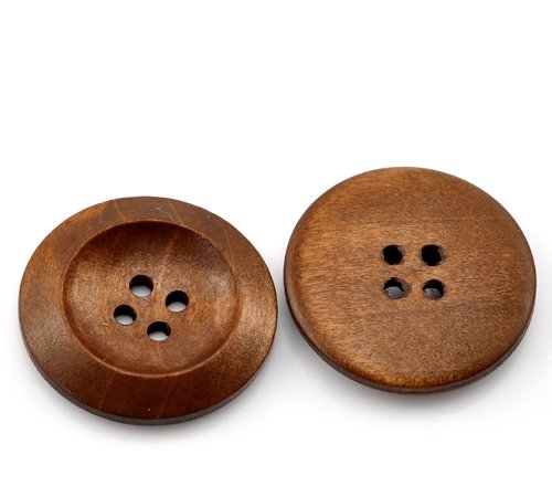Sexy Sparkles 50 PCs Brown Wood Sewing Buttons Scrapbooking 4 Holes Round 3cm(1 1/8inch ) Dia.