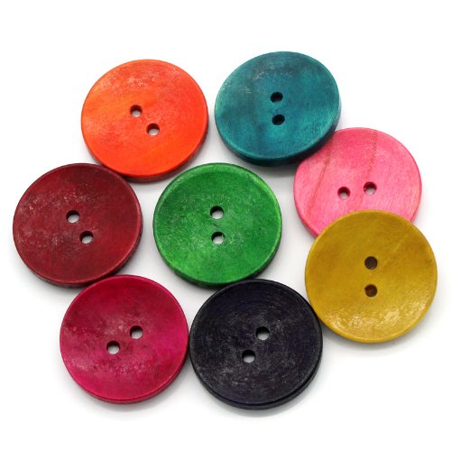 50PCs Wood Sewing Buttons Scrapbooking 2 Holes Round Mixed 3cm(1 1/8inch ) Dia.
