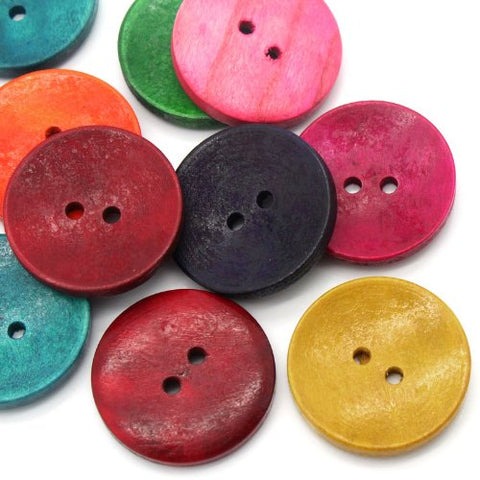 Sexy Sparkles 50PCs Wood Sewing Buttons Scrapbooking 2 Holes Round Mixed 3cm(1 1/8inch ) Dia.