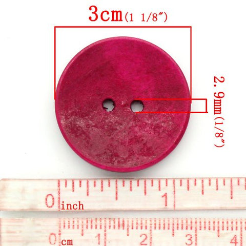 50PCs Wood Sewing Buttons Scrapbooking 2 Holes Round Mixed 3cm(1 1/8inch ) Dia.
