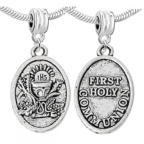 2 Sided First Holly Communion Charm Compatible with European Snake Chain Charm Bracelet