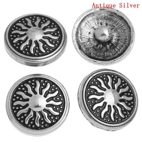 Chunk Snap Buttons Fit Chunk Bracelet Round Antique Silver Tone Sun Pattern Carved 20mm - Sexy Sparkles Fashion Jewelry - 4