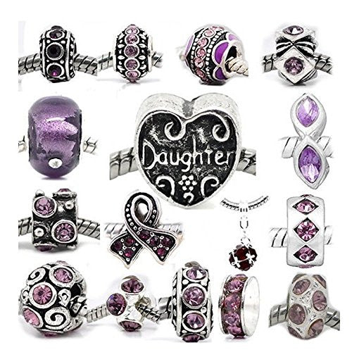 Daughter Heart Charm with Nine Assorted Febuary Birthstones