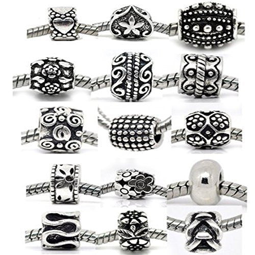 Ten (10)Metal Charm Beads in Assorted s for Snake Chain Charm Bracelet