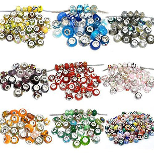Lot 100 Mix Random Murano Glass European Bead Compatible for Most European Snake Chain Bracelet - Sexy Sparkles Fashion Jewelry - 1