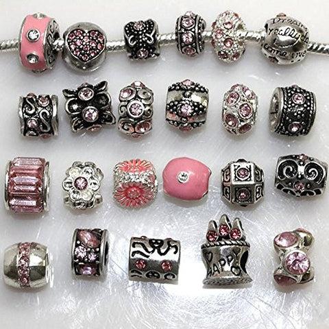Ten (10) of Assorted Shades of Pink Crystal Rhinestones Beads for Snake Chain Charm Bracelet - Sexy Sparkles Fashion Jewelry - 3