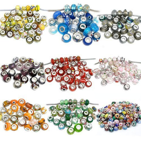 Lot 100 Mix Random Murano Glass European Bead Compatible for Most European Snake Chain Bracelet - Sexy Sparkles Fashion Jewelry - 2