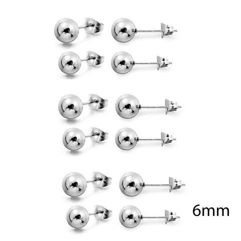 SEXY SPARKLES Jewelry Stainless Steel Mens Womens Ball Stud Earrings 6 Pairs 6MM