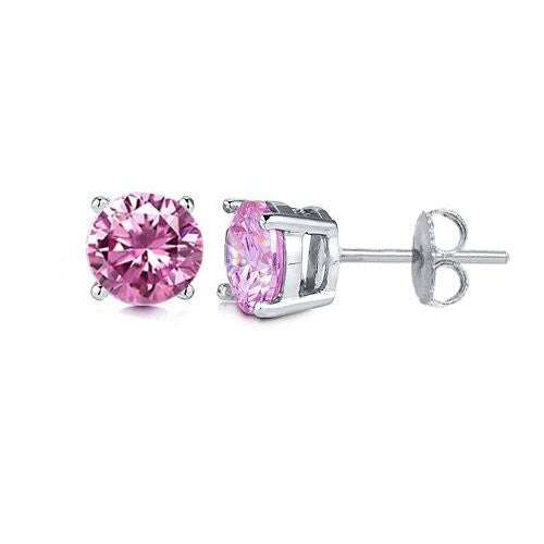 Pink Cubic Zircon  925 Sterling Silver Earrings Top Quality Cubic Zirconia Round Stones
