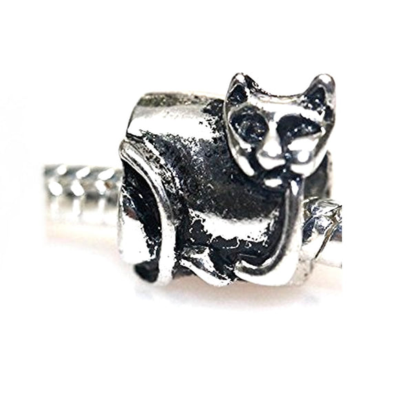 Cat Sitting Charm European Bead Compatible for Most European Snake Chain Bracelet