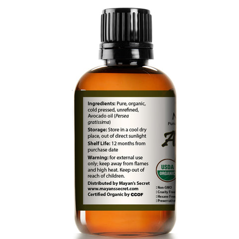 Avocado Oil USDA Certified Organic, Natural Cold Pressed - for Essential Oil Mixing, Massage Body Oil Moisturizer-Rich in Vitamin E and Oleic Acid