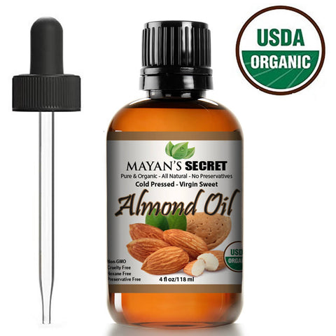 Unrefined Sweet Almond Oil |USDA Certified Organic | Cold Pressed | Hexane Free | Natural Moisturizer |Great For Hair, Skin & Nails | Carrier Oil | Great To Dilute Essential Oils Mayan's Secret