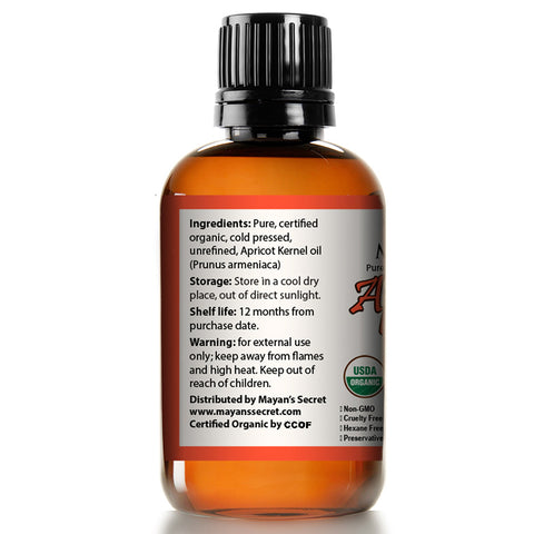 Apricot Kernel Oil USDA Certified Organic Natural Cold Pressed, Unrefined in Amber Glass Bottle w/Glass Eyedropper for Easy Application 4oz