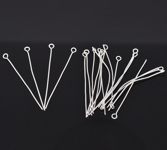 100 Pcs Eye Pins Findings Silver Tone 40mm - Sexy Sparkles Fashion Jewelry - 1